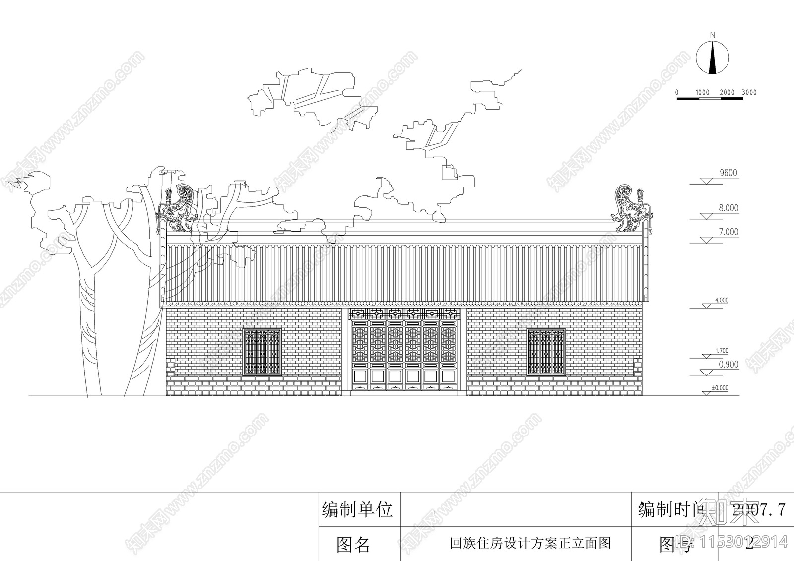 回族居民建筑cad施工图下载【ID:1153012914】