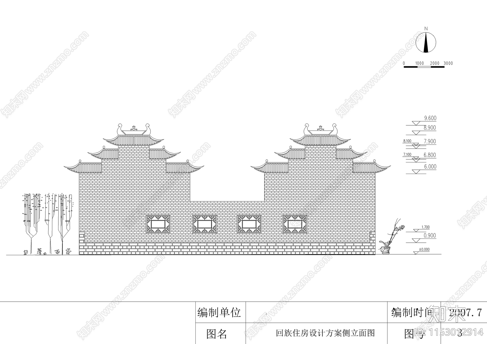 回族居民建筑cad施工图下载【ID:1153012914】