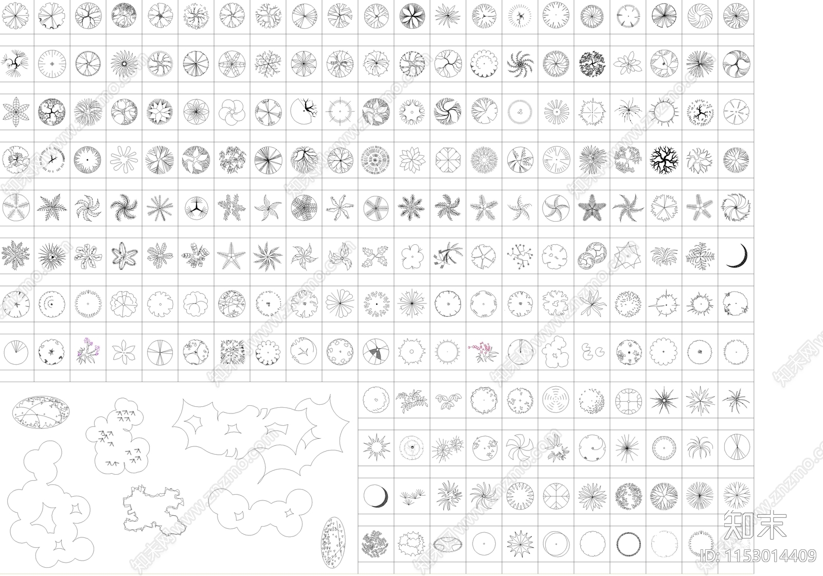 绿植图库cad施工图下载【ID:1153014409】