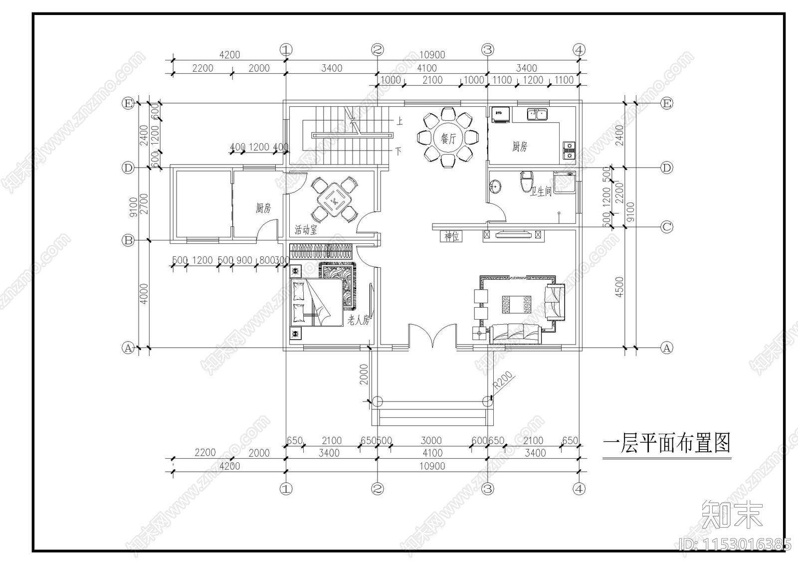 别墅建筑cad施工图下载【ID:1153016385】