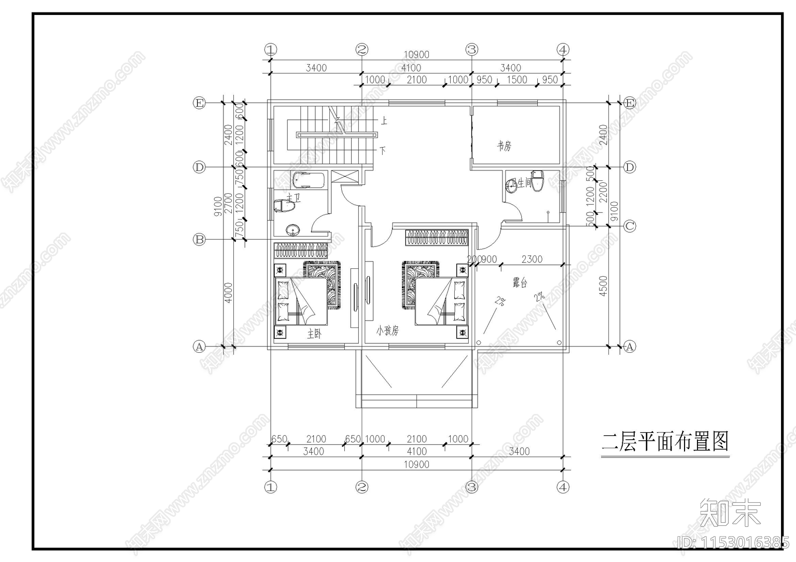 别墅建筑cad施工图下载【ID:1153016385】