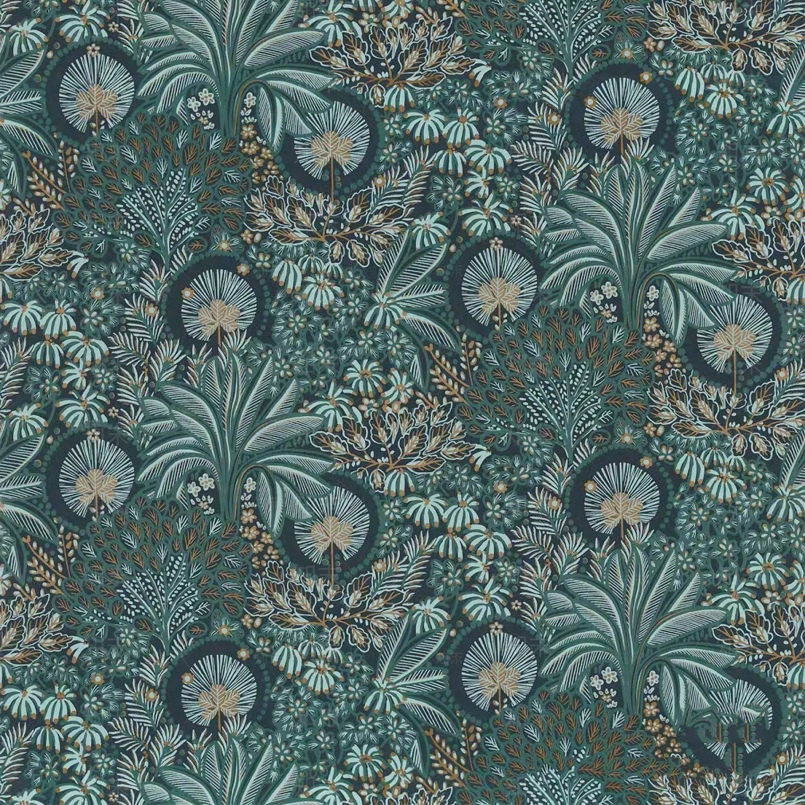 欧式孔雀蓝植物碎花墙布墙纸贴图下载【ID:1153017889】