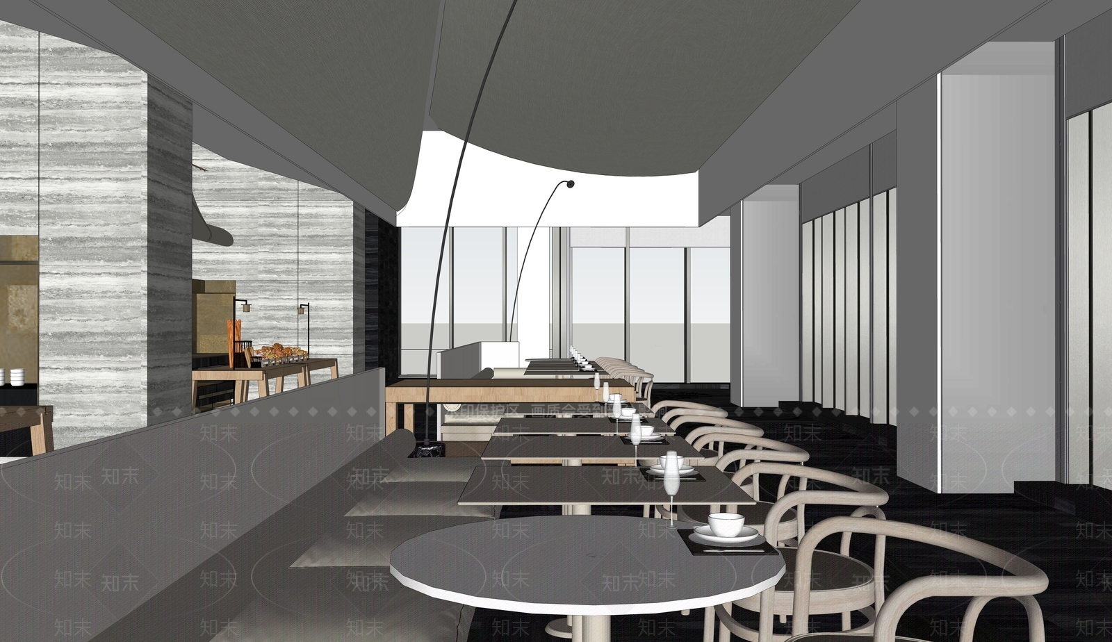 现代风格自助餐厅SU模型下载【ID:1153018003】