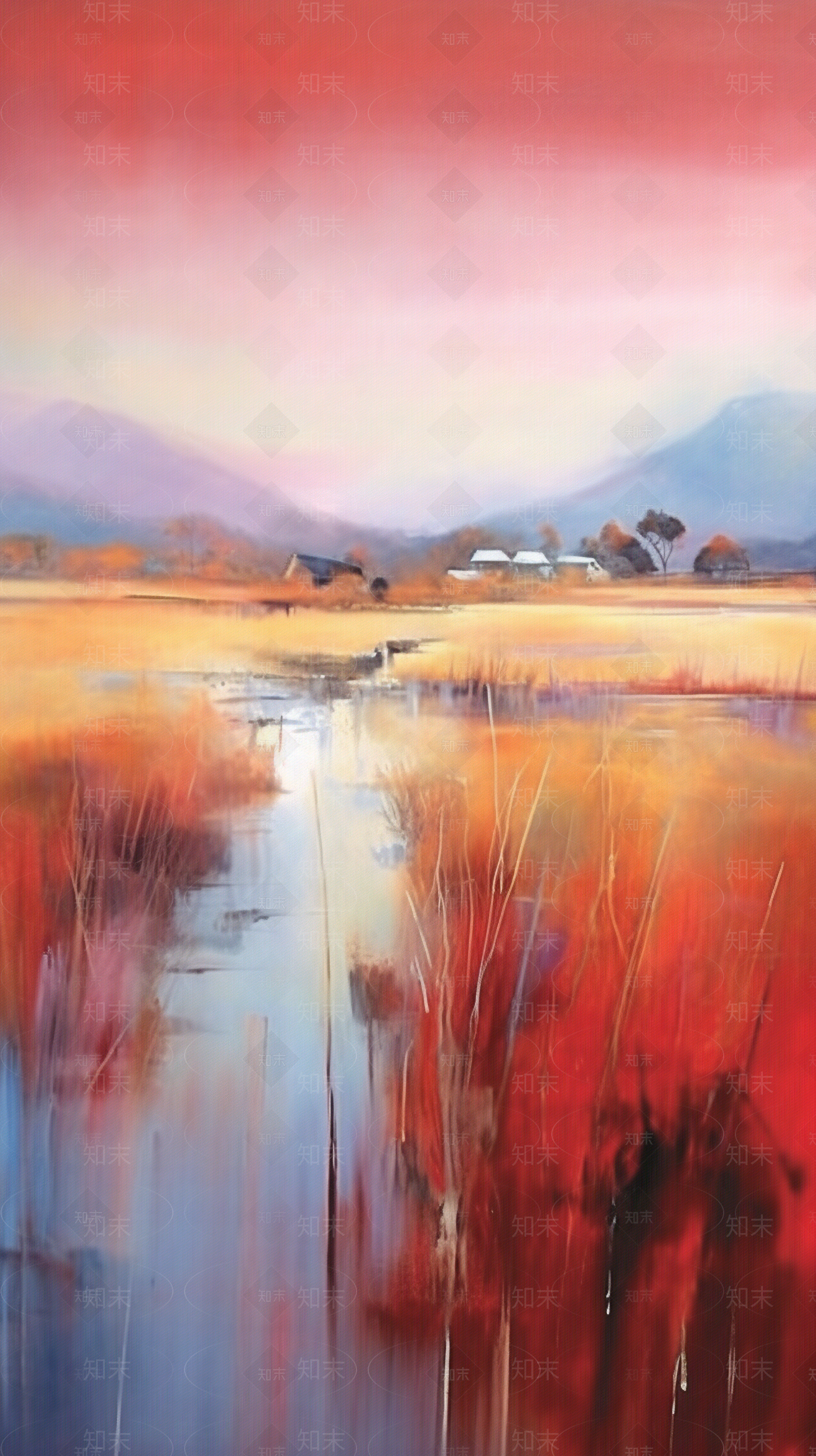 秋天秋色意境油画装饰画贴图下载【ID:1153032703】