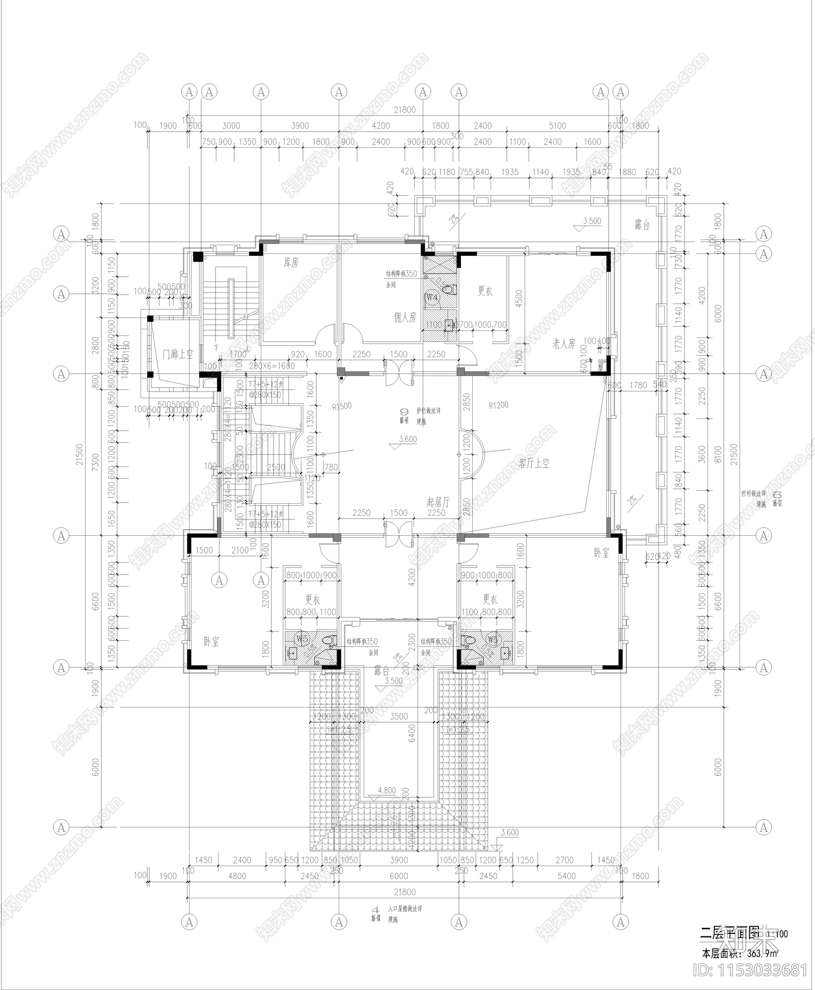 欧式别墅建筑cad施工图下载【ID:1153033681】