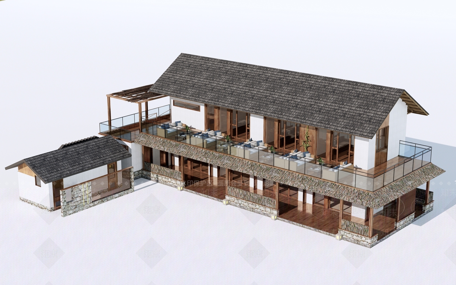新中式乡村民宿酒店外观3D模型下载【ID:1153034384】
