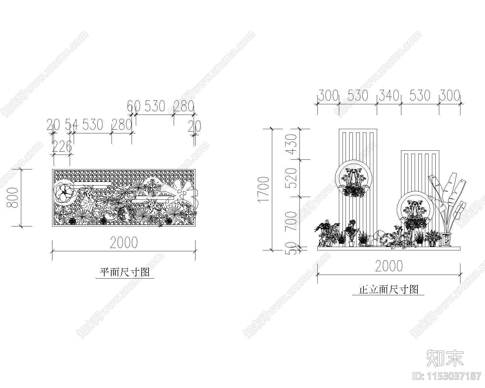 绿化组景花架景观cad施工图下载【ID:1153037187】