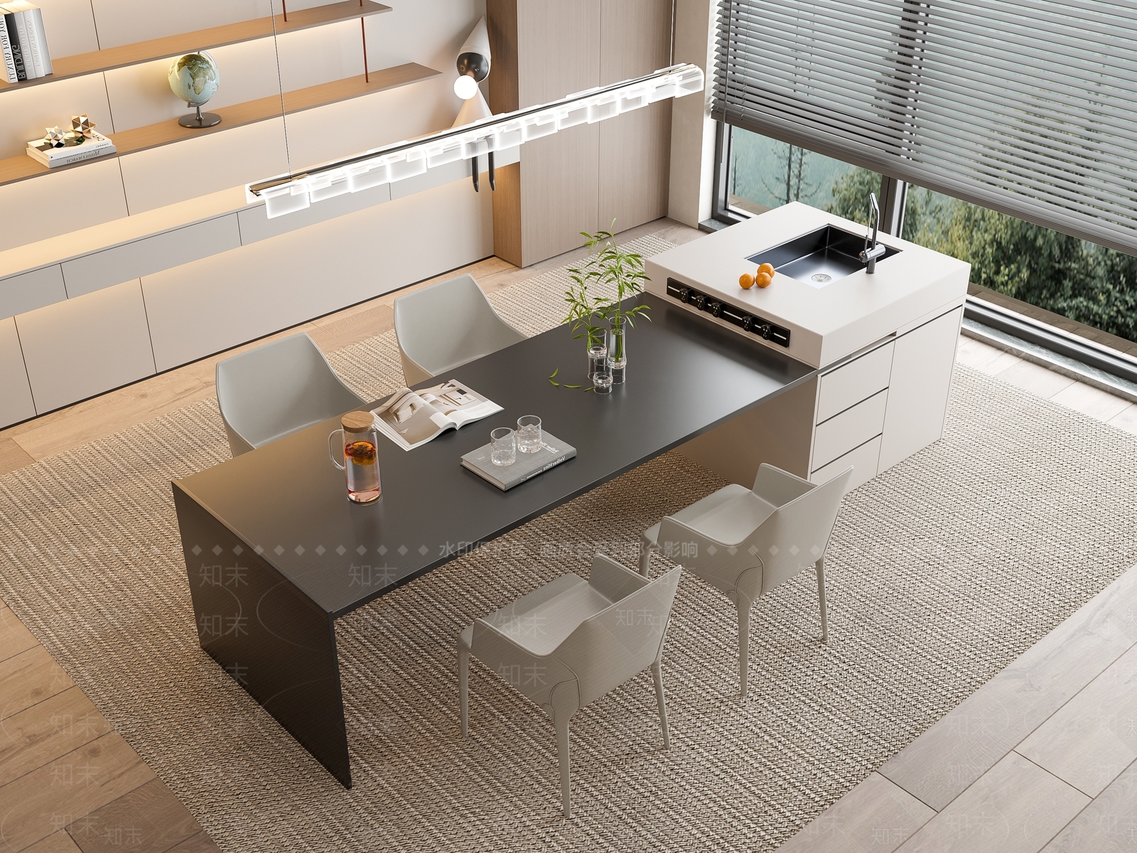 现代餐桌椅组合3D模型下载【ID:1153043404】_知末3d模型网