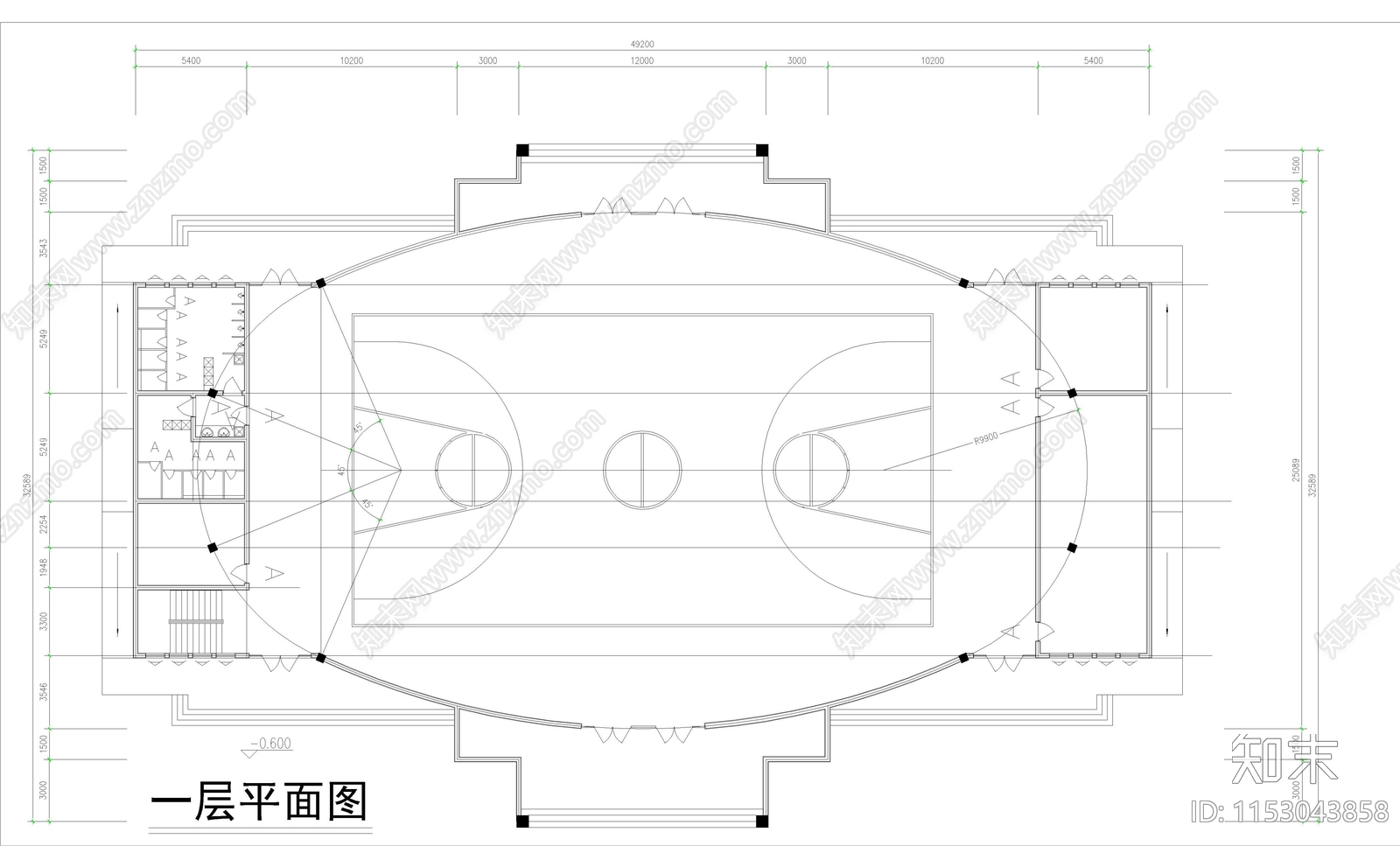 篮球训练馆室内cad施工图下载【ID:1153043858】