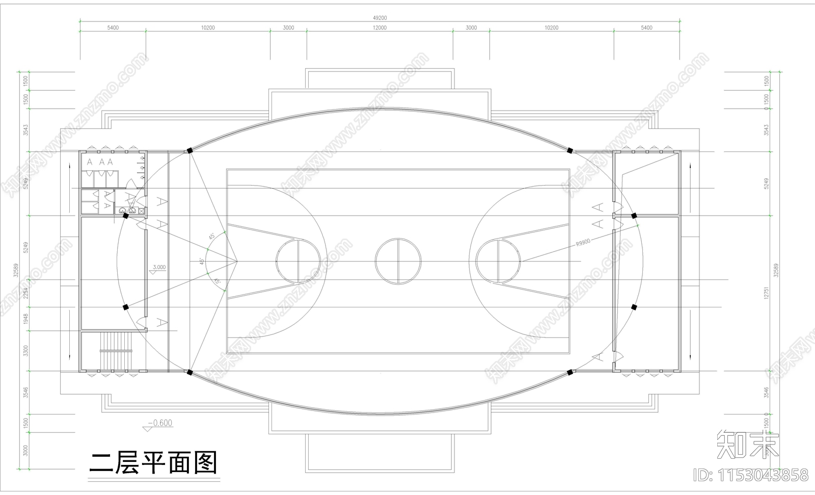 篮球训练馆室内cad施工图下载【ID:1153043858】