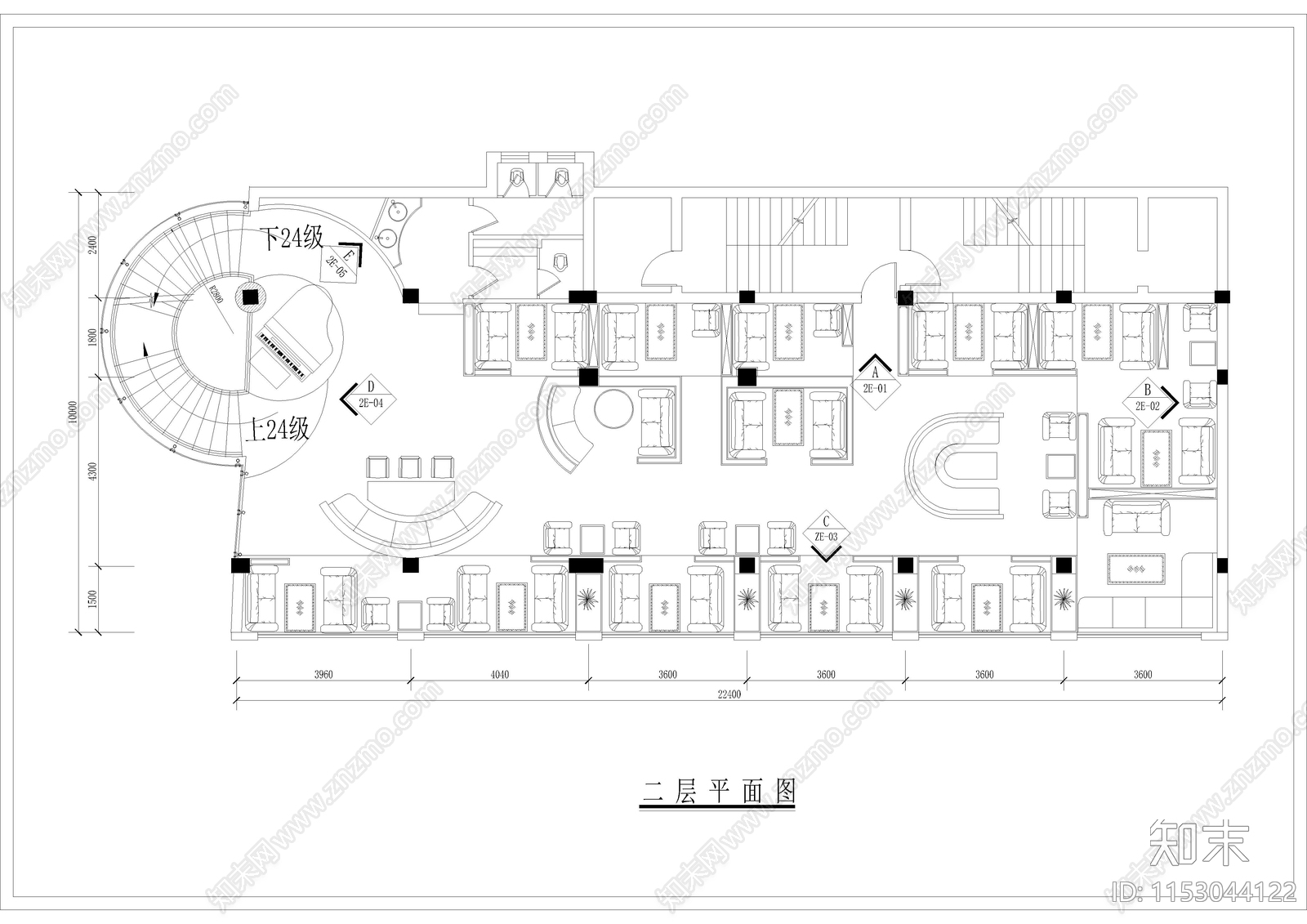 990㎡咖啡西餐厅空间cad施工图下载【ID:1153044122】