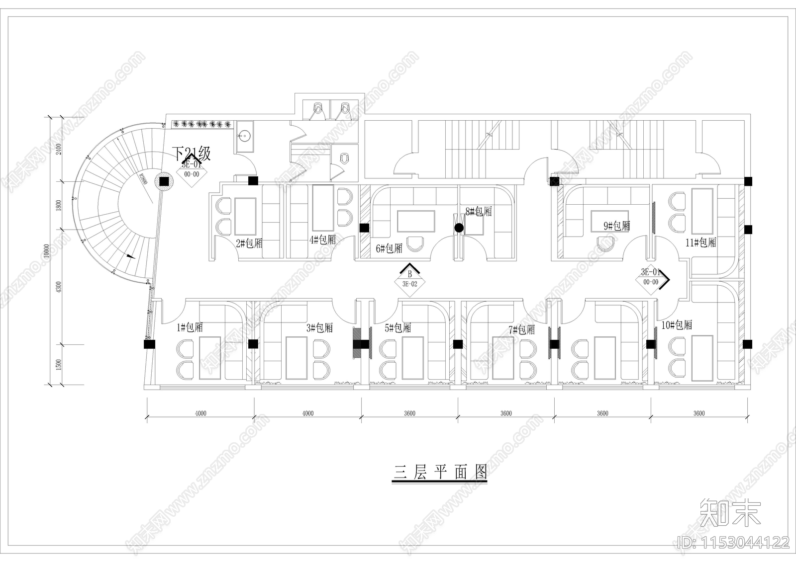 990㎡咖啡西餐厅空间cad施工图下载【ID:1153044122】