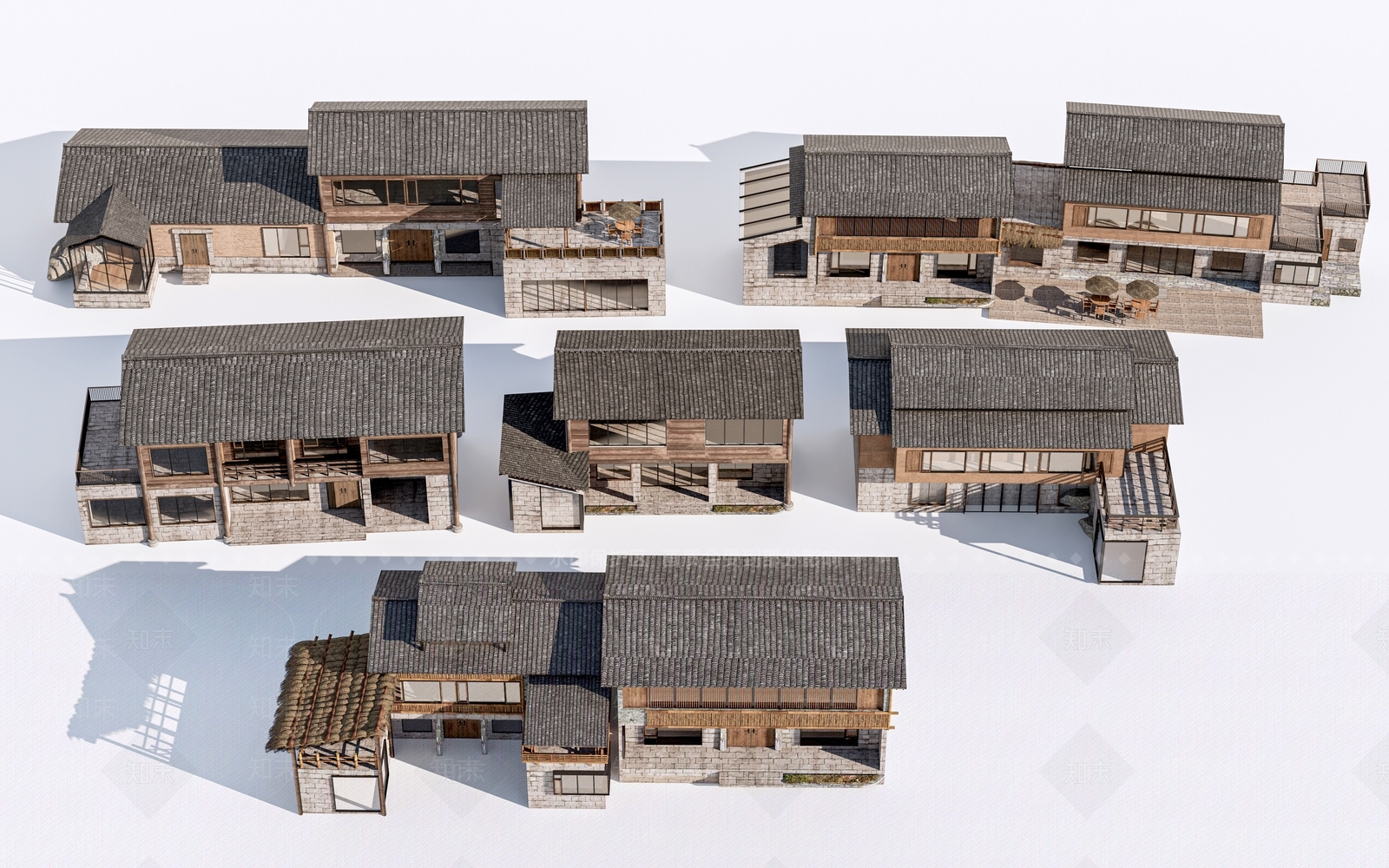新中式民宿建筑3D模型下载【ID:1153044287】