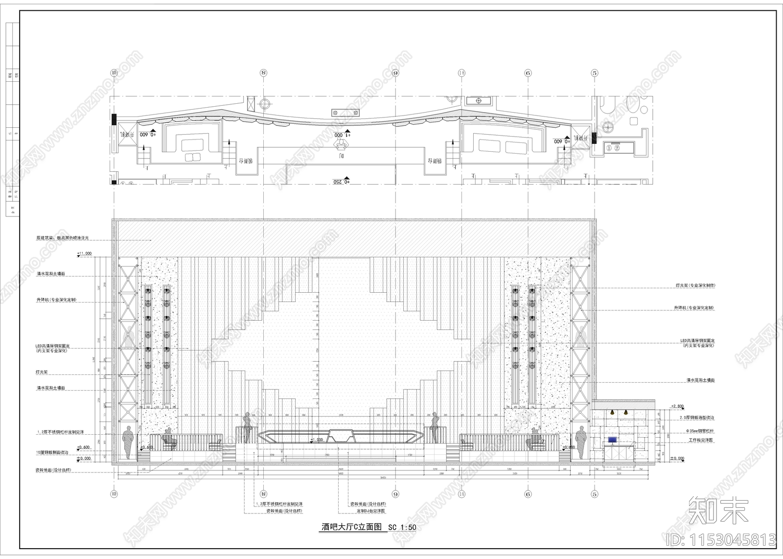 2180㎡酒吧空间cad施工图下载【ID:1153045813】