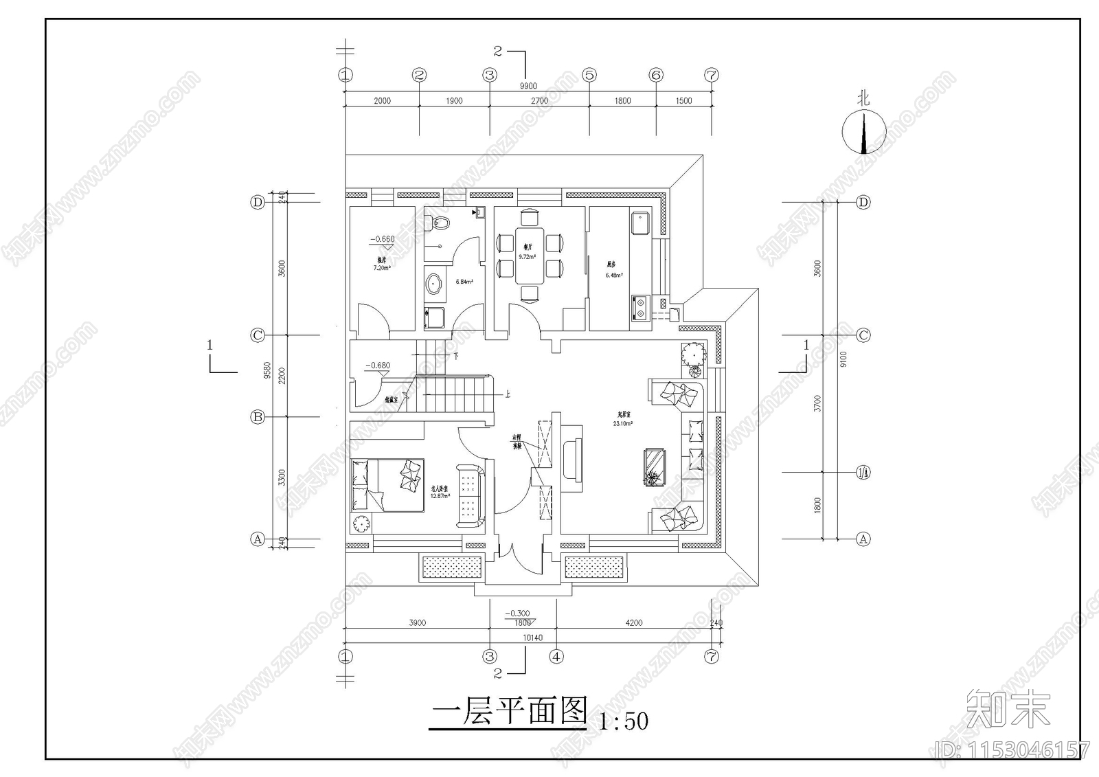 别墅建筑cad施工图下载【ID:1153046157】