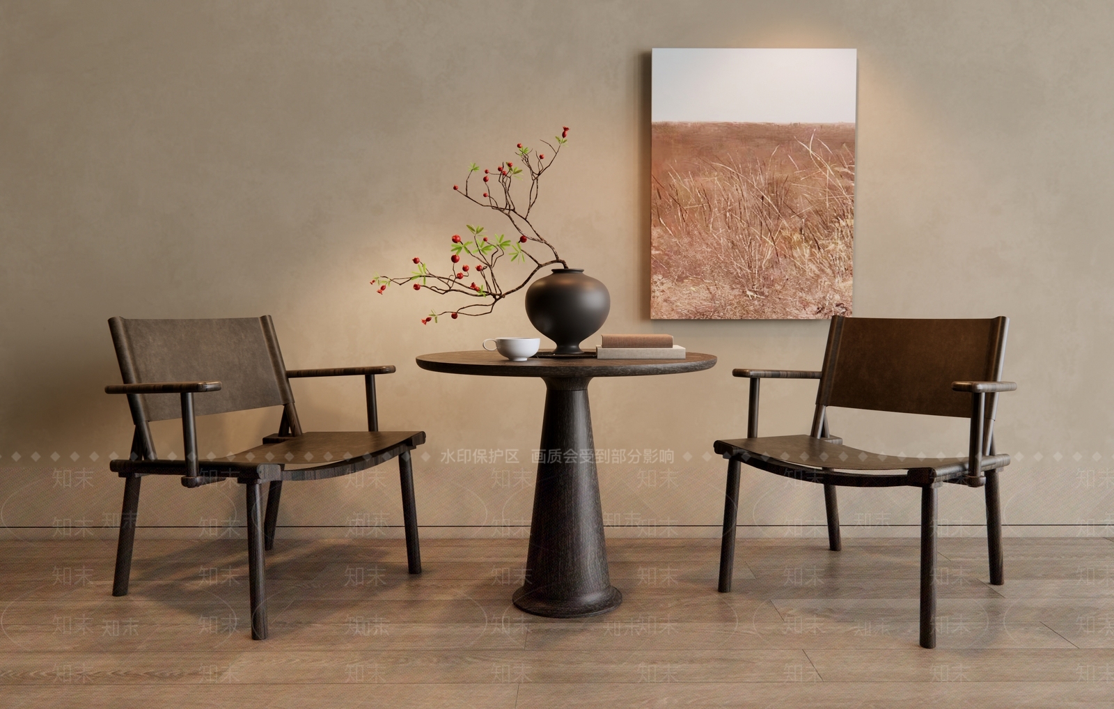侘寂休闲桌椅组合3D模型下载【ID:1153046220】