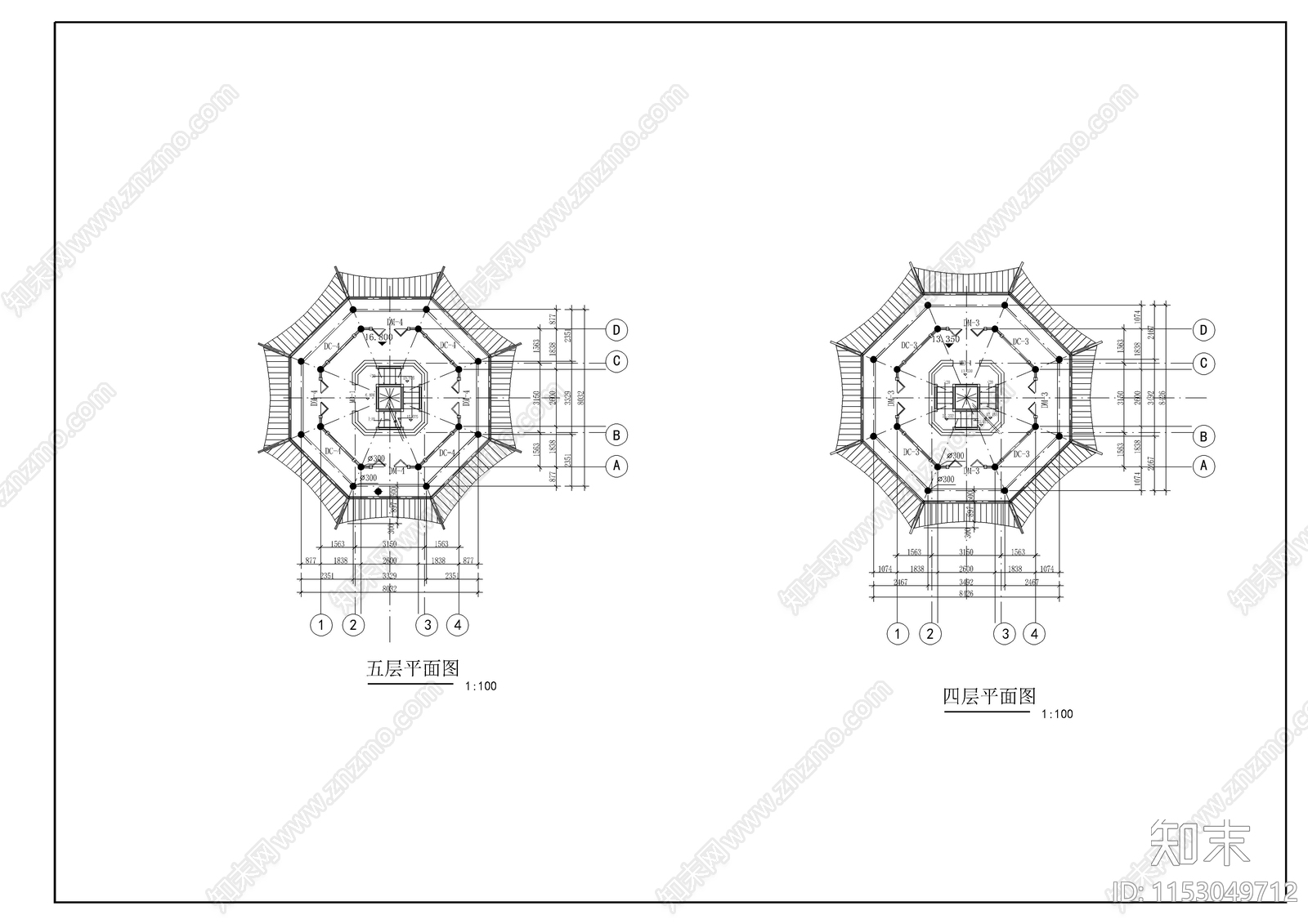 杉湖岛七层塔全套建施图cad施工图下载【ID:1153049712】