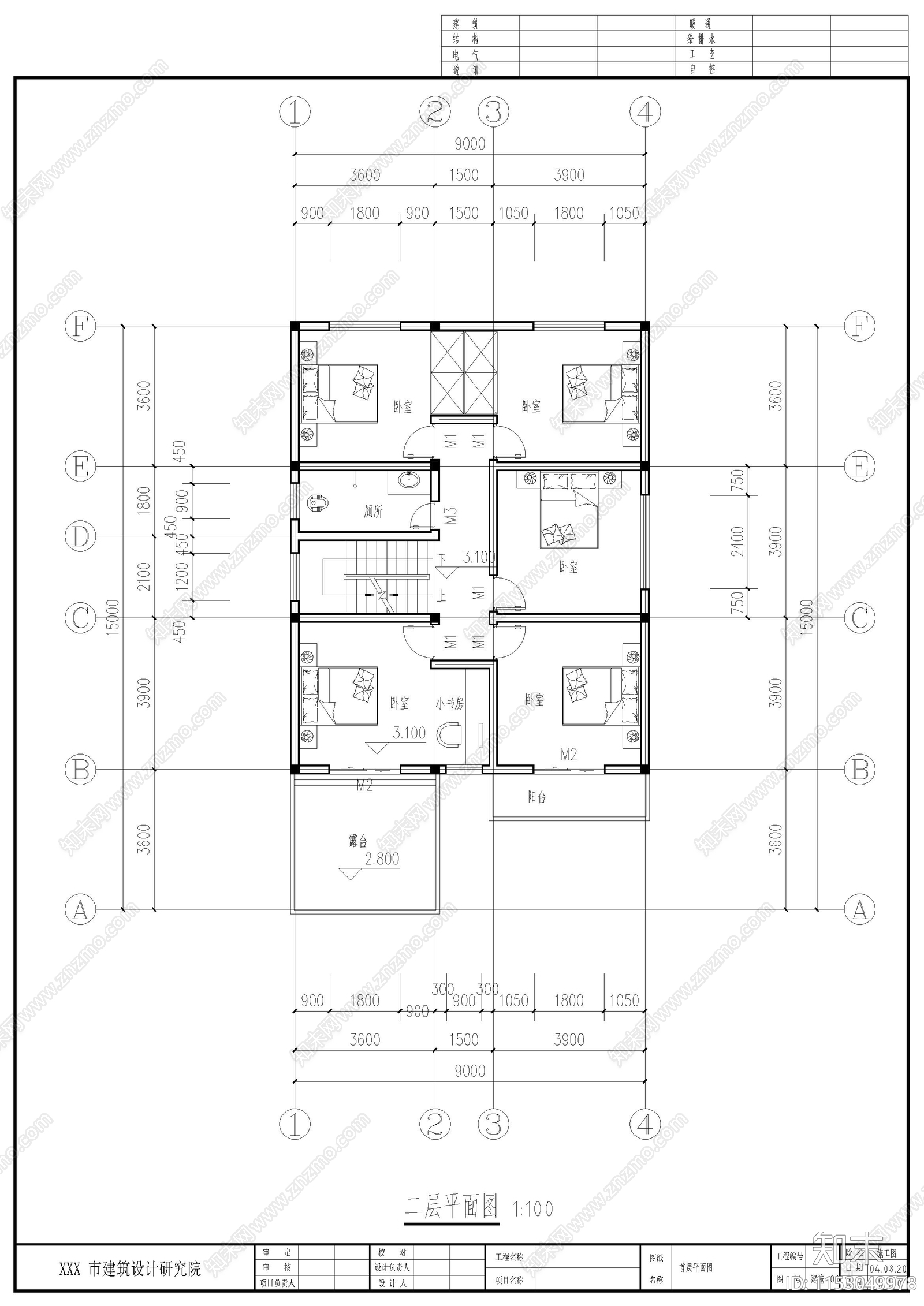 别墅建筑cad施工图下载【ID:1153049978】