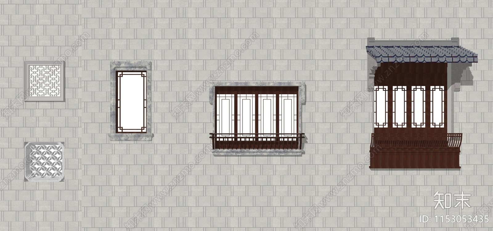 中式窗户组合SU模型下载【ID:1153053435】