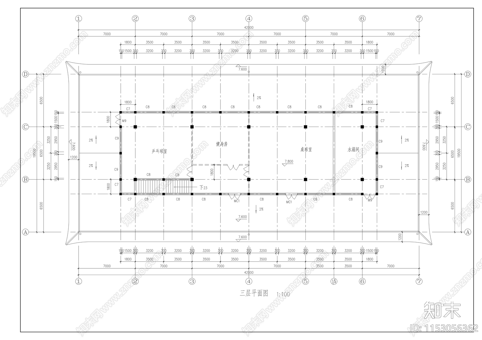 洗浴中心全套建筑图cad施工图下载【ID:1153056362】