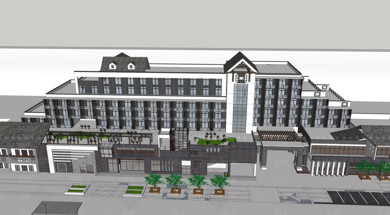 新中式商业建筑SU模型下载【ID:1153057958】