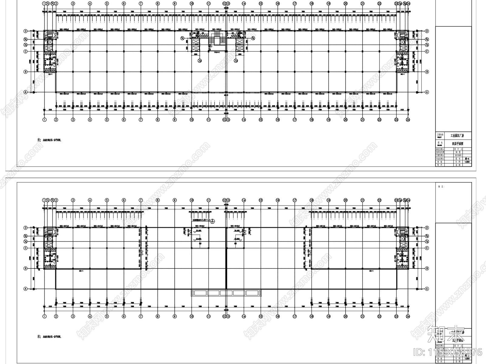 五层厂房车间工业建筑cad施工图下载【ID:1153058376】