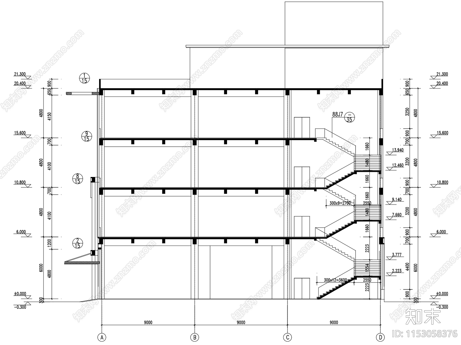 五层厂房车间工业建筑cad施工图下载【ID:1153058376】