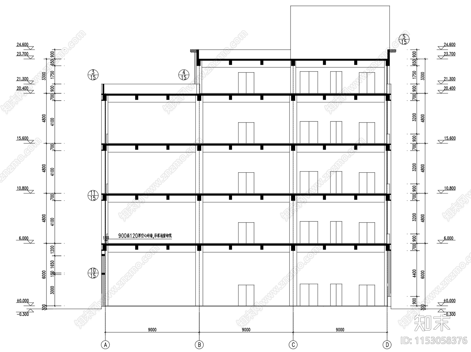 五层厂房车间工业建筑cad施工图下载【ID:1153058376】