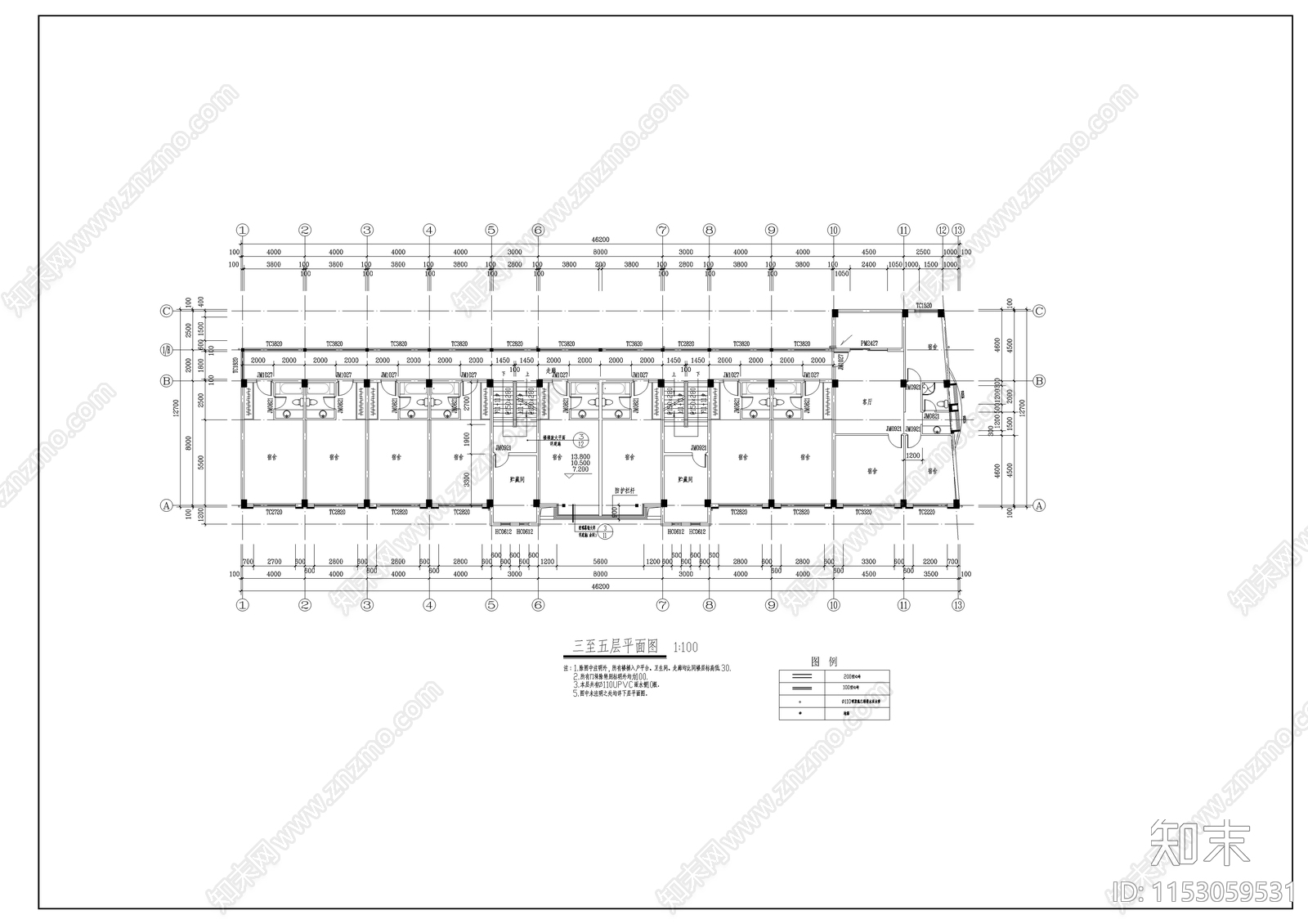 办公楼建筑cad施工图下载【ID:1153059531】