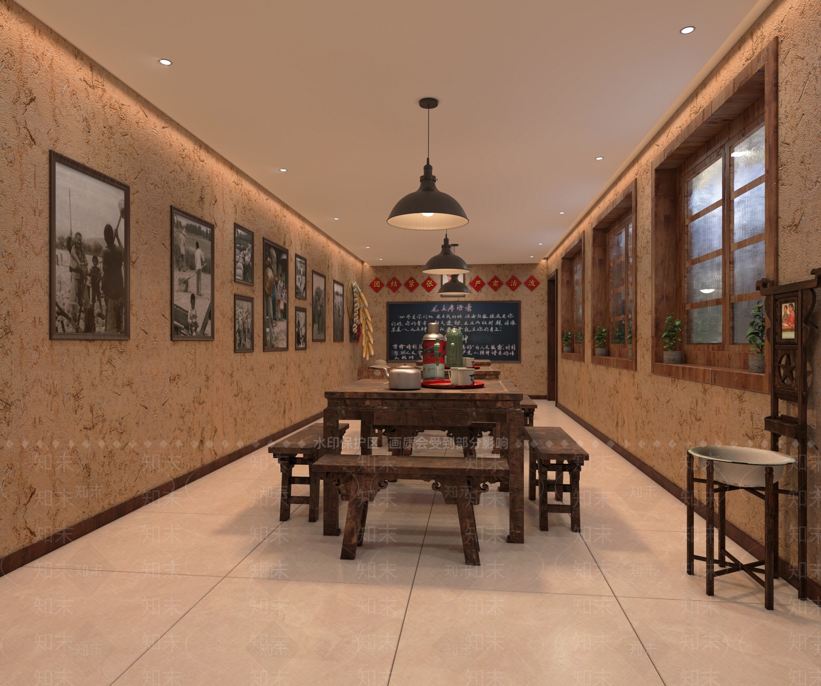 新中式乡村农家乐食堂3D模型下载【ID:1153061285】