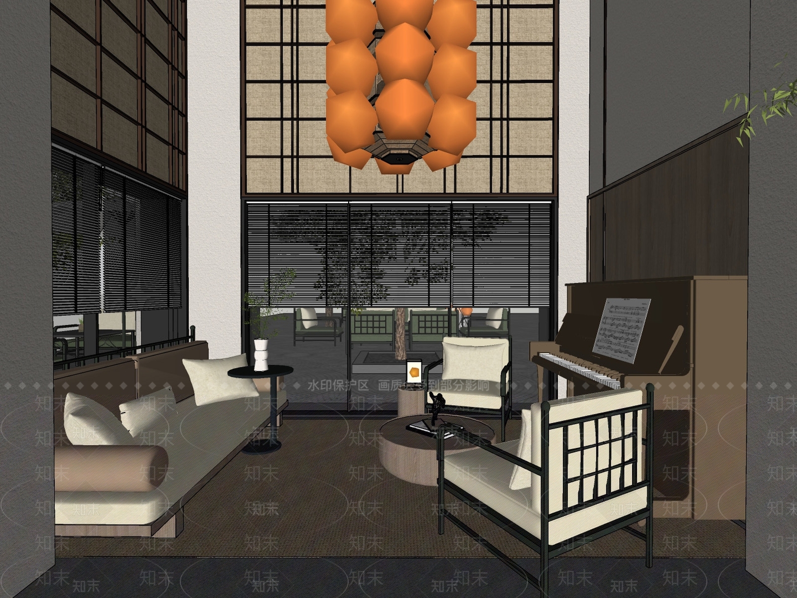 新中式售楼处洽谈室SU模型下载【ID:1153060996】
