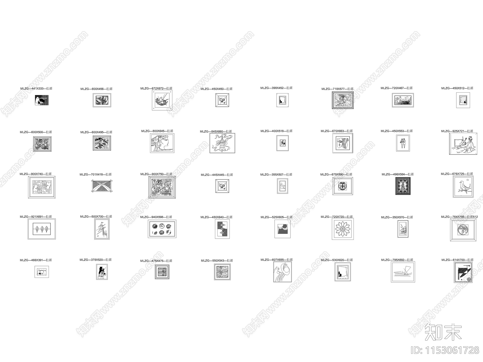 抽象风格挂画立面图库施工图下载【ID:1153061728】