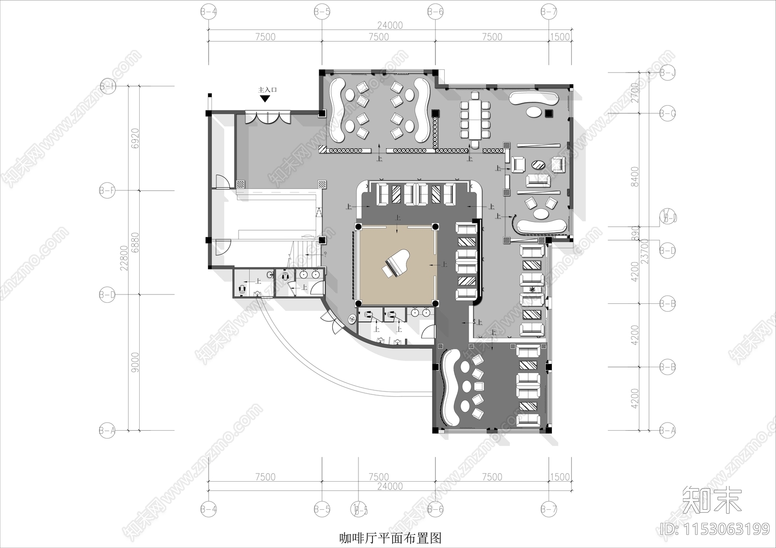400㎡音乐咖啡馆平面布置图施工图下载【ID:1153063199】