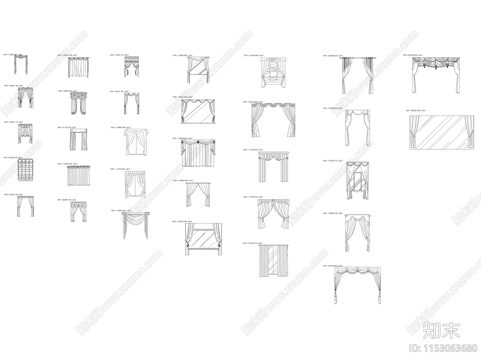 窗帘立面图库施工图下载【ID:1153063680】