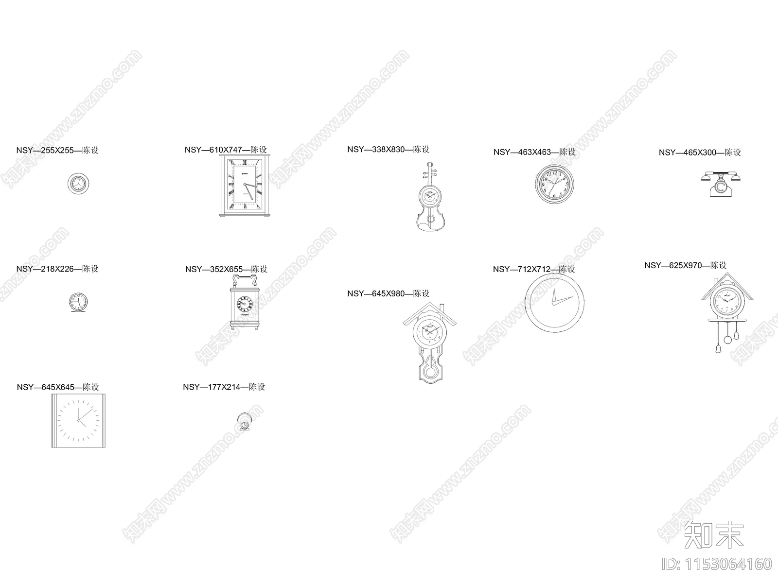 钟表立面图库cad施工图下载【ID:1153064160】