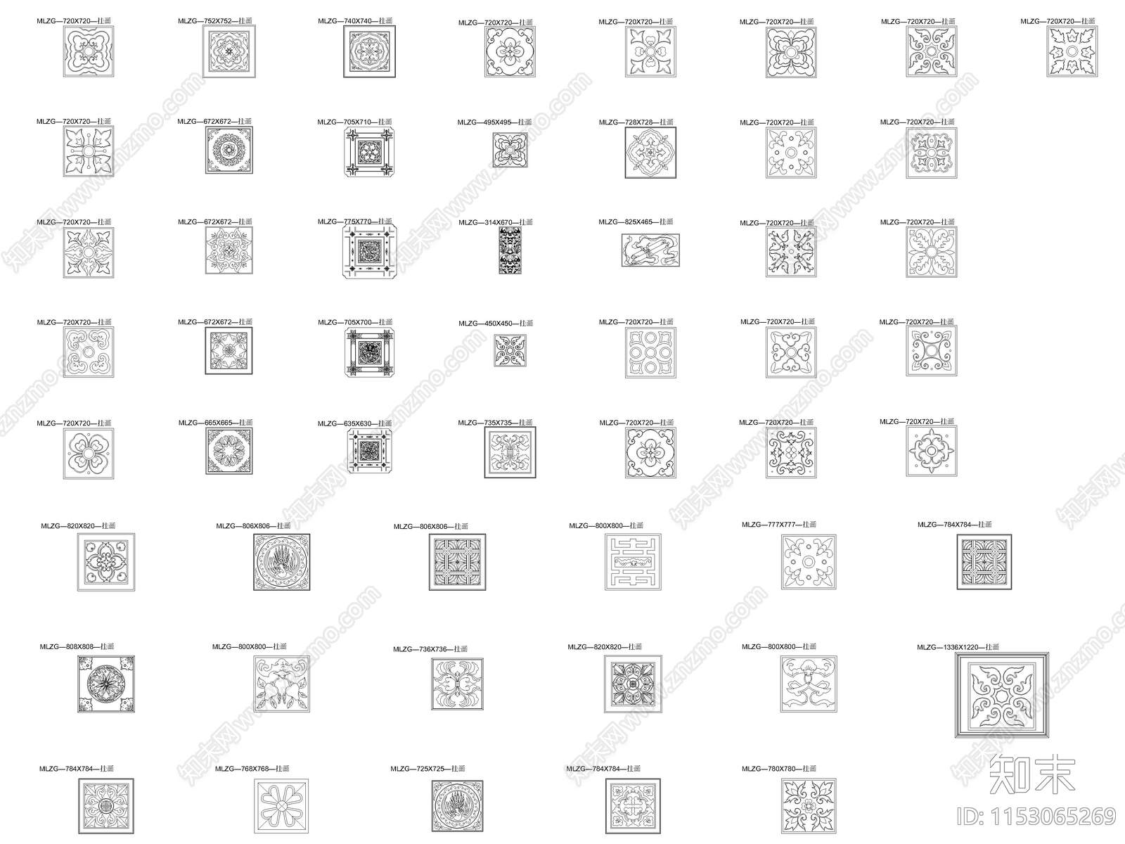 正方形中式图腾装饰挂画立面图库施工图下载【ID:1153065269】
