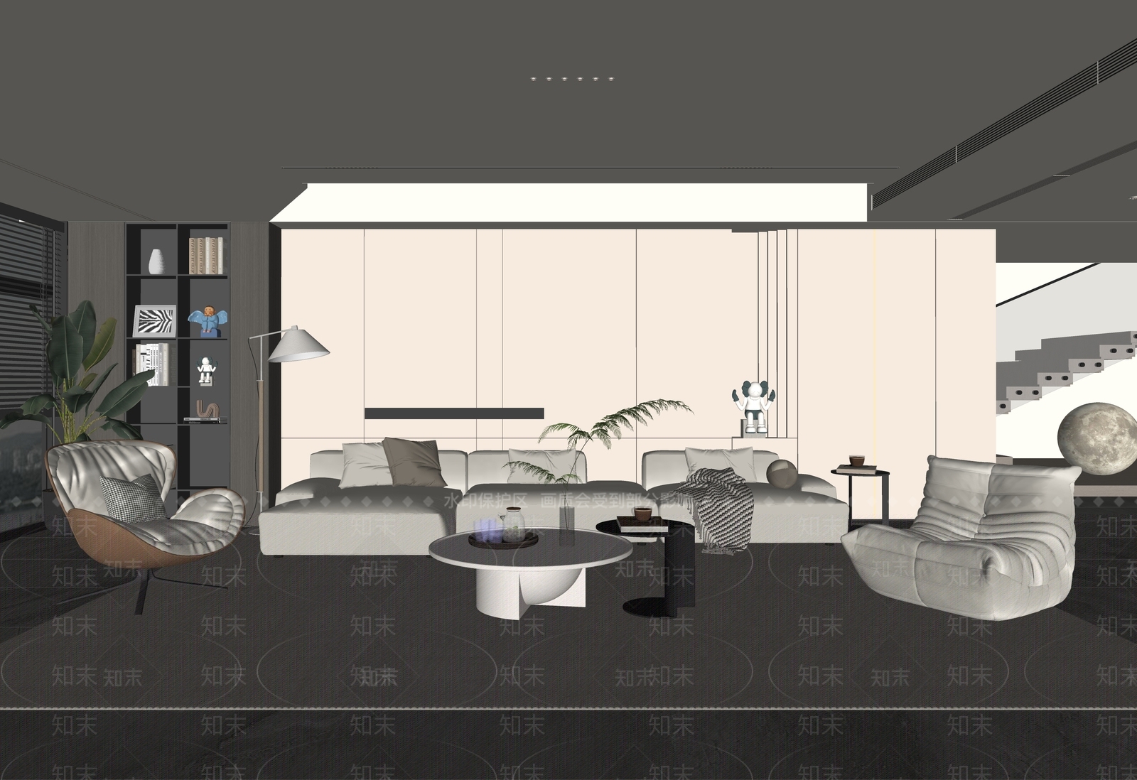 现代别墅客厅SU模型下载【ID:1153072344】