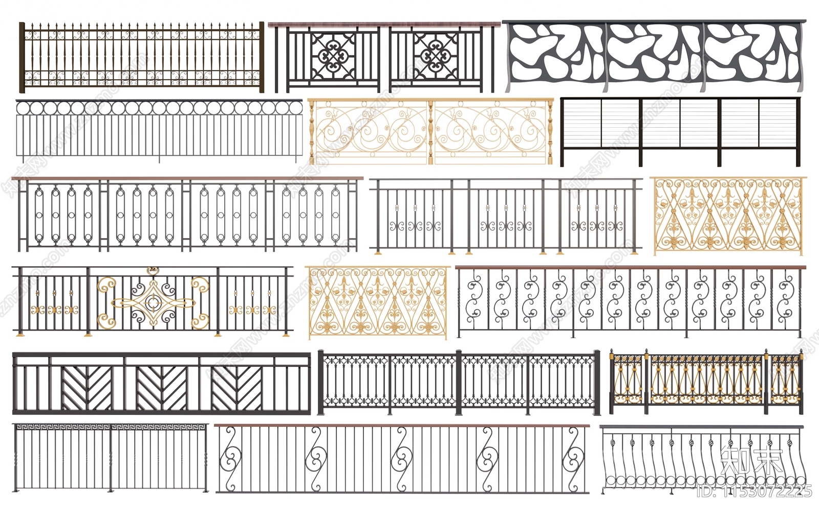简欧铁艺栏杆3D模型下载【ID:1153072225】