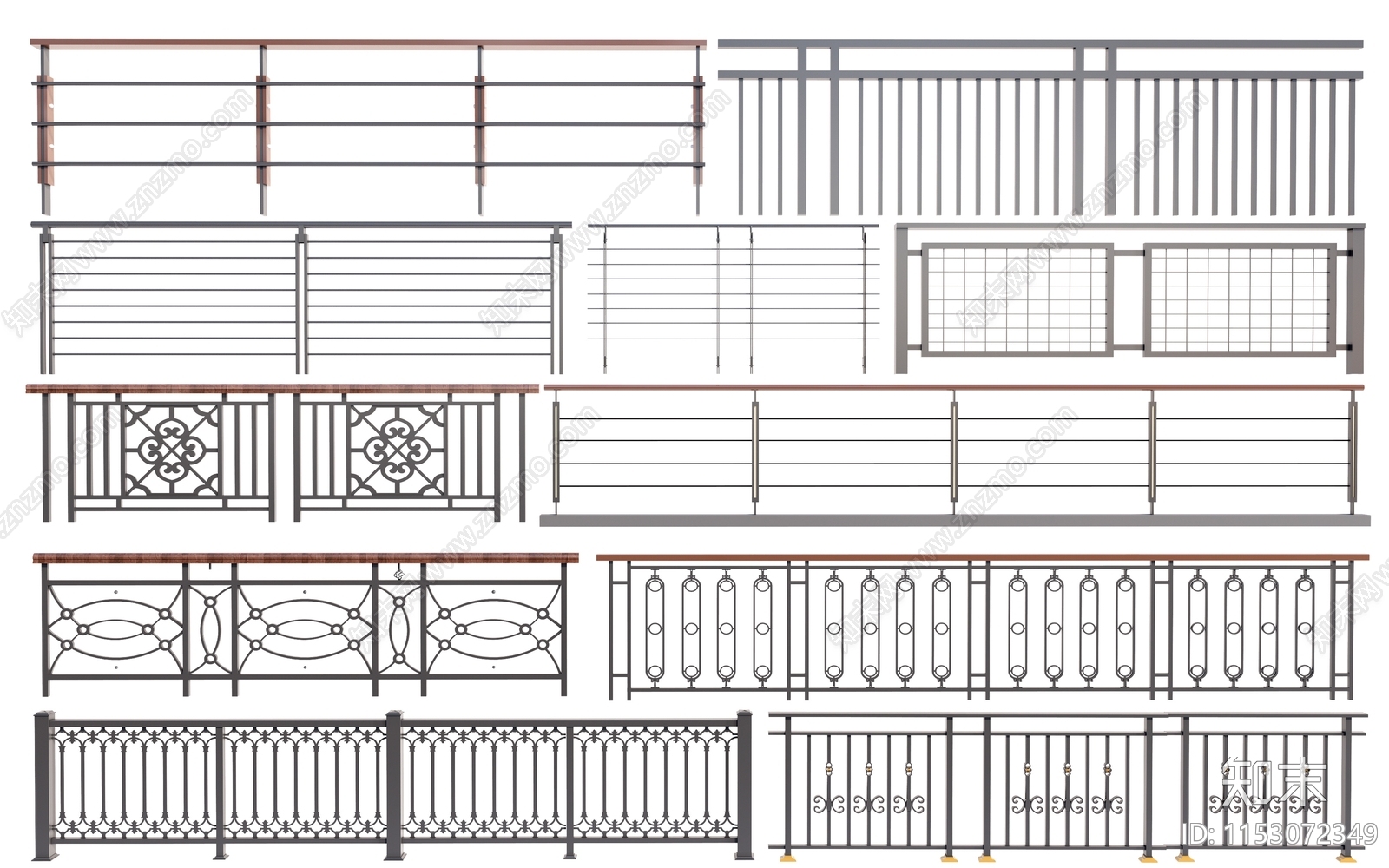 现代铁艺栏杆3D模型下载【ID:1153072349】