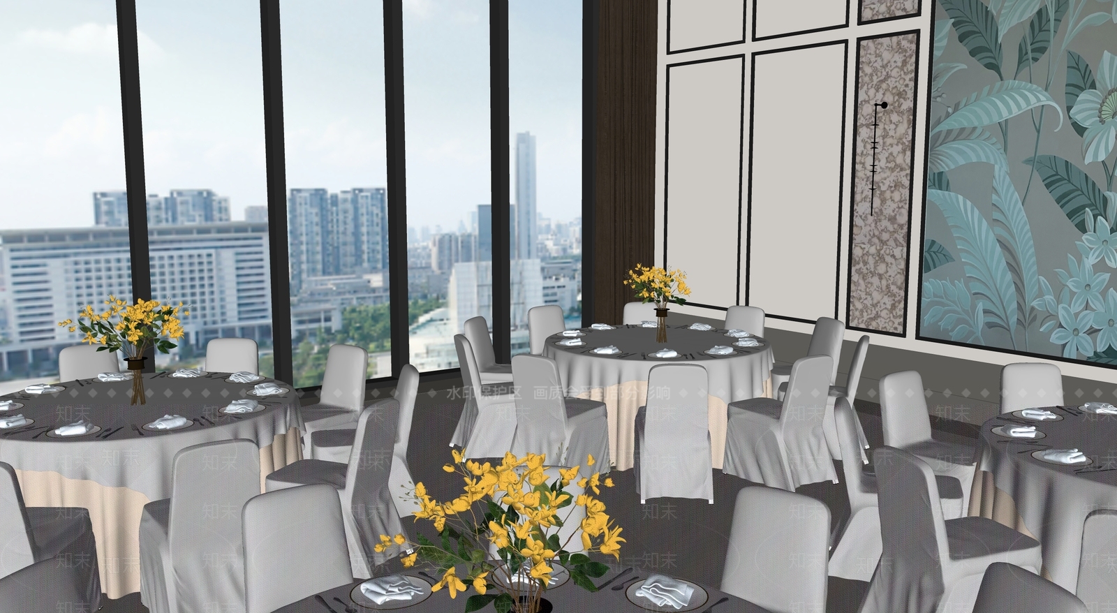 现代婚礼宴会厅SU模型下载【ID:1153073285】