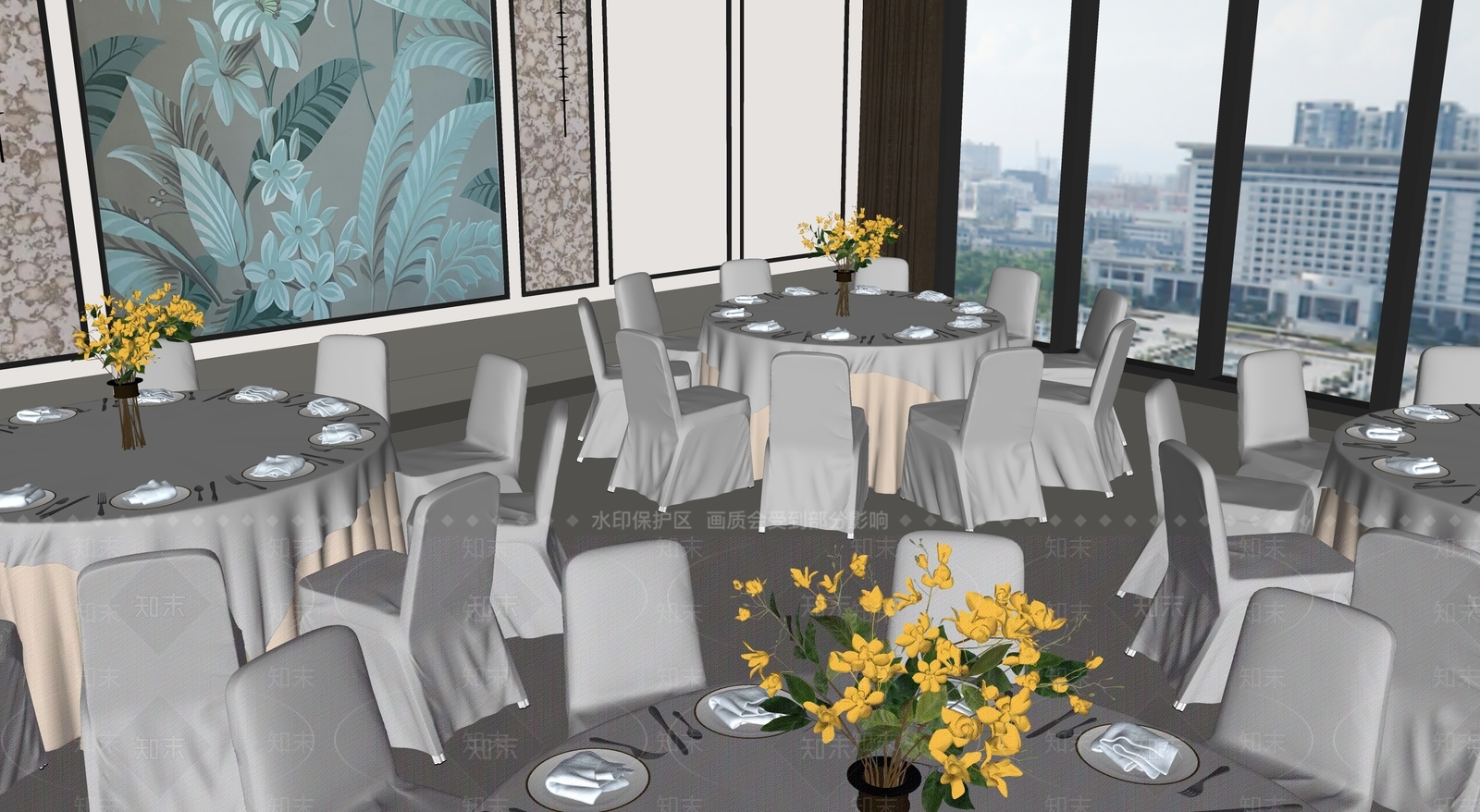 现代婚礼宴会厅SU模型下载【ID:1153073285】