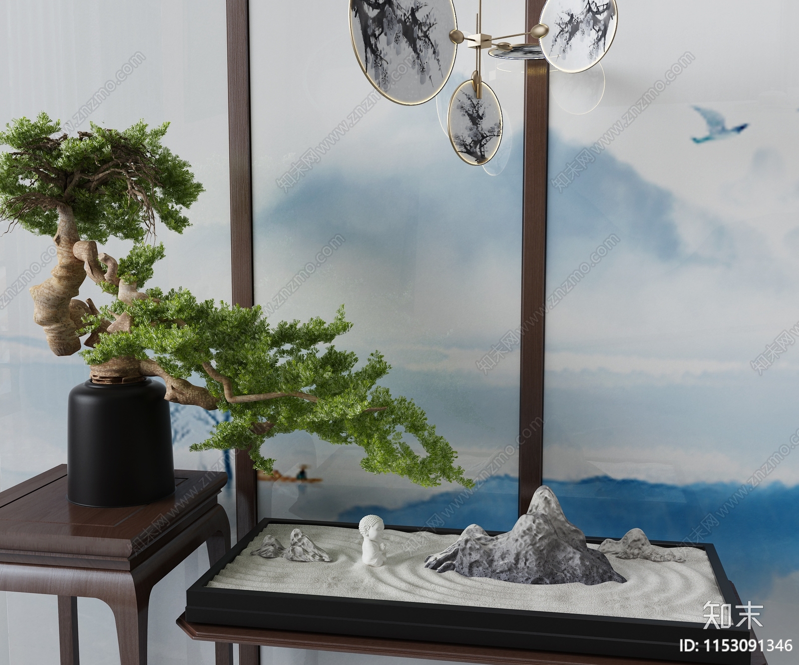 新中式盆景3D模型下载【ID:1153091346】