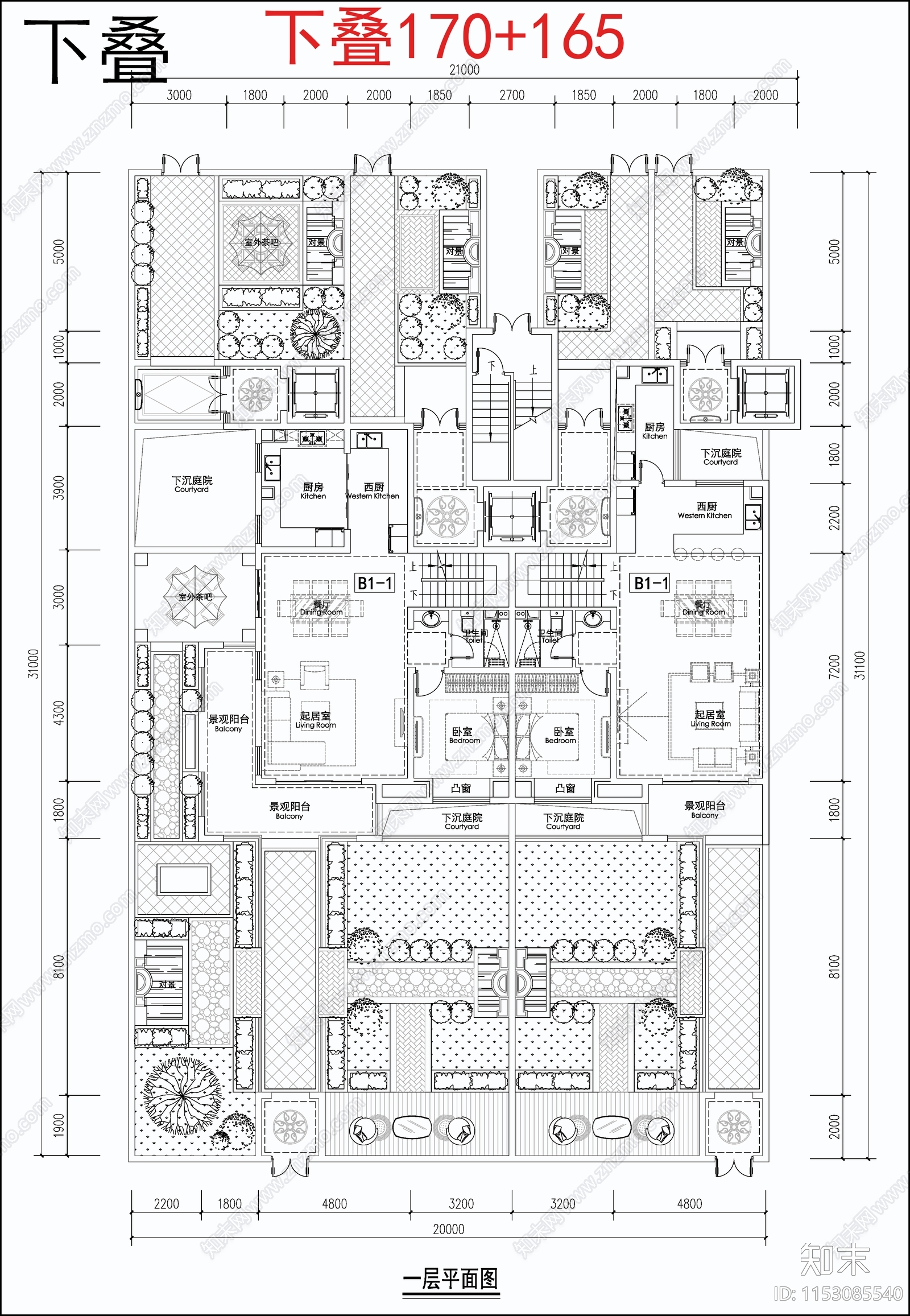 现代多层叠拼建筑施工图下载【ID:1153085540】