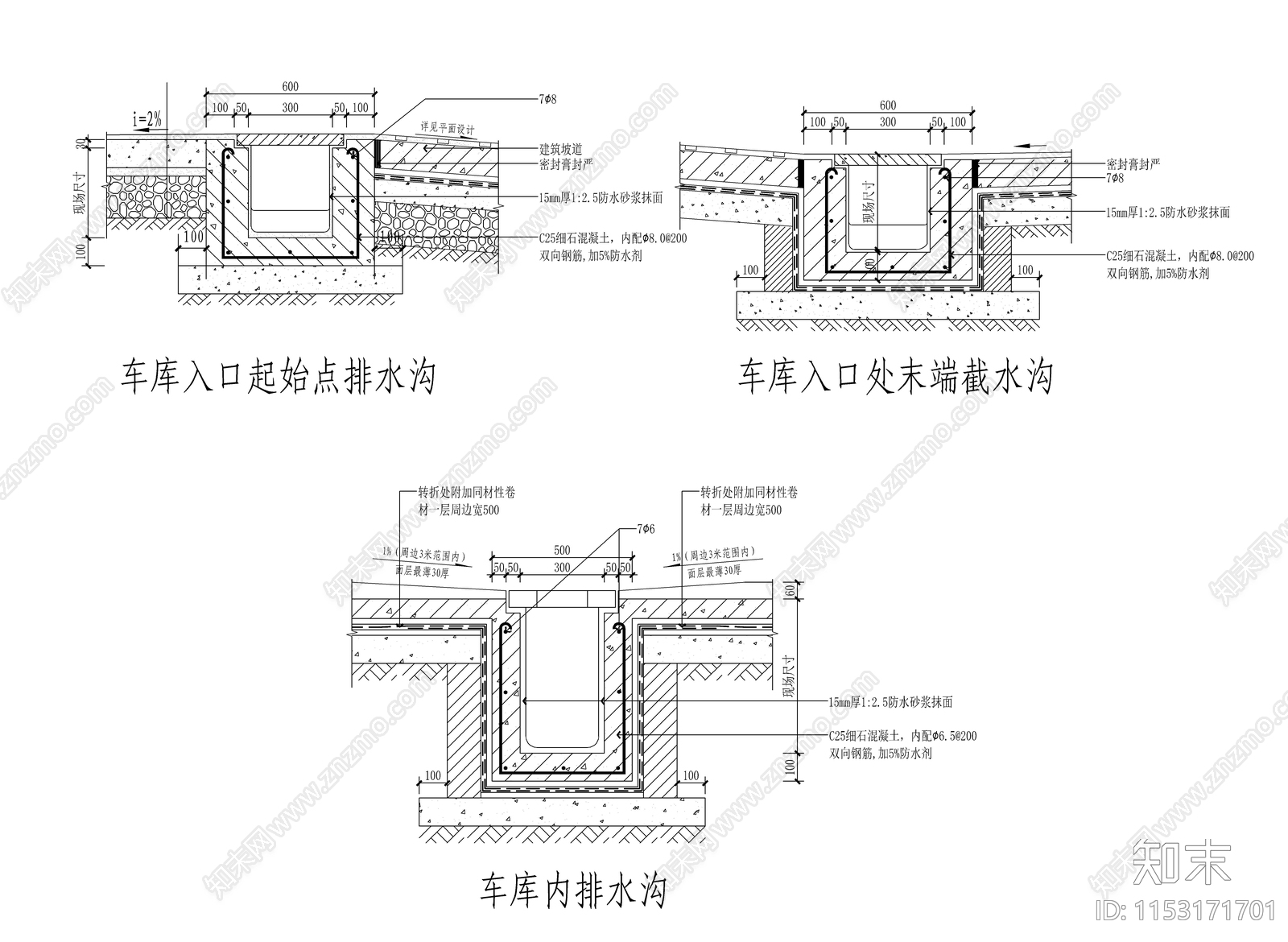 车库排水沟节点图cad施工图下载【ID:1153171701】