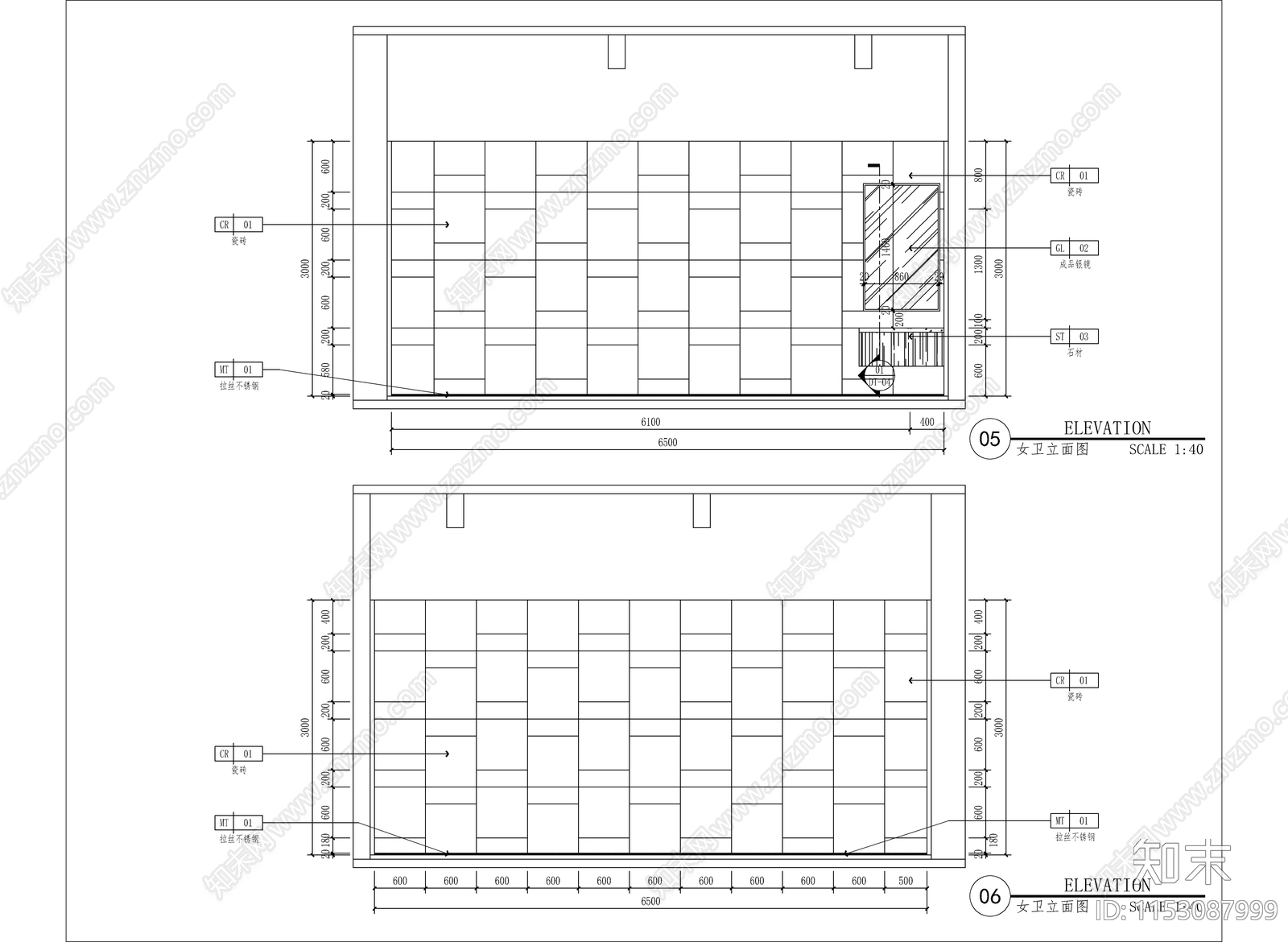 公共卫生间平立面cad施工图下载【ID:1153087999】
