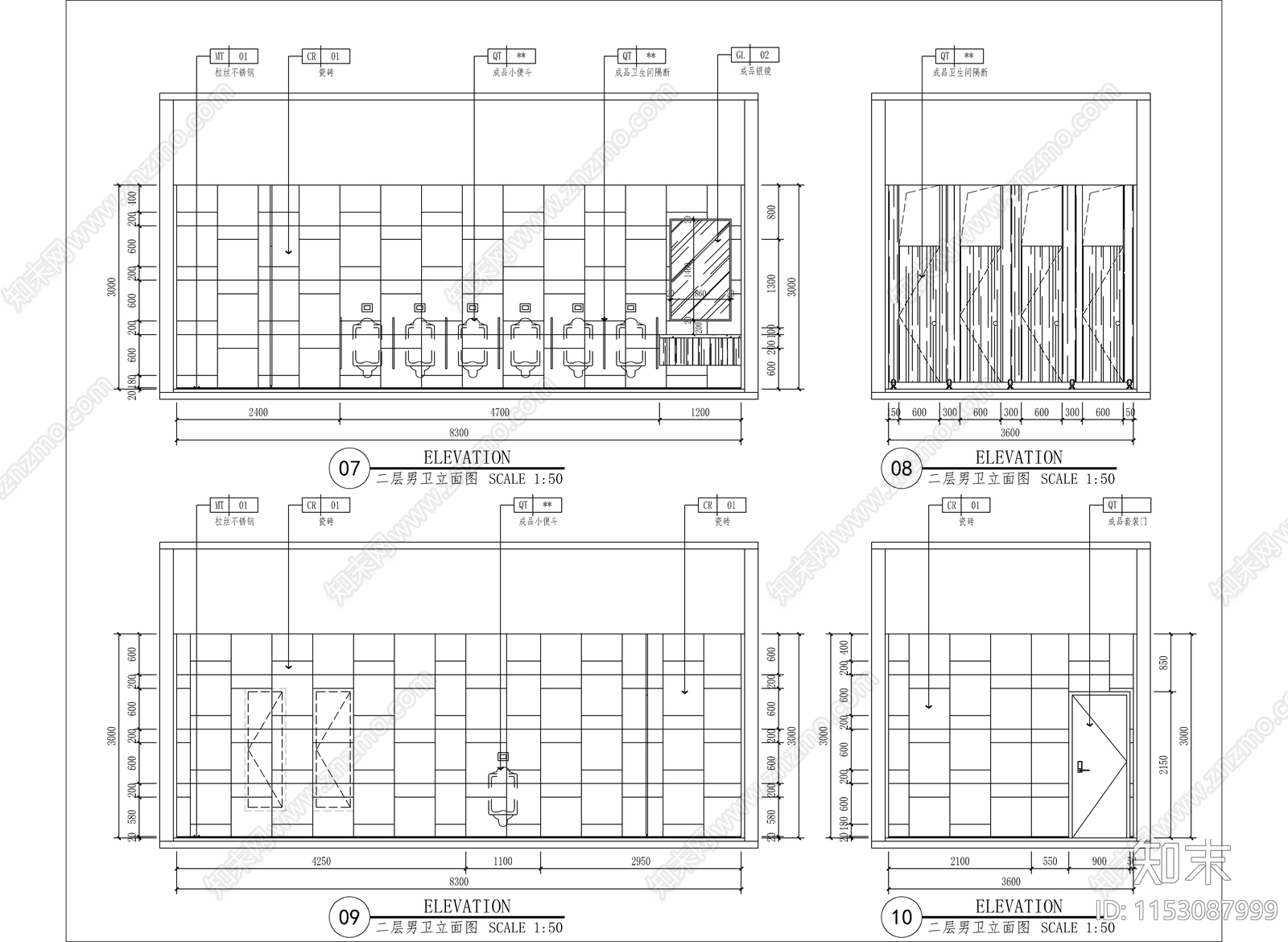 公共卫生间平立面cad施工图下载【ID:1153087999】