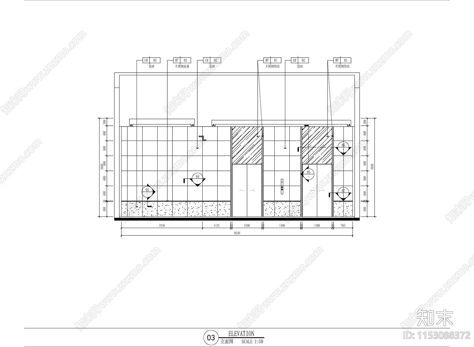 小区大堂及电梯cad施工图下载【ID:1153088372】