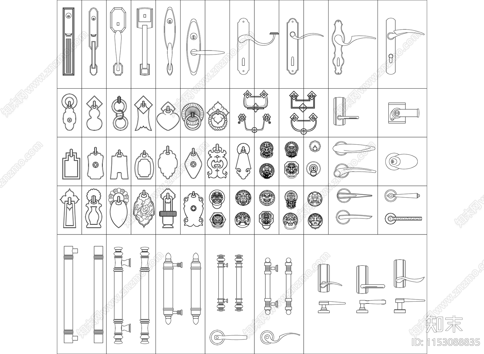 多种门把手施工图下载【ID:1153088835】