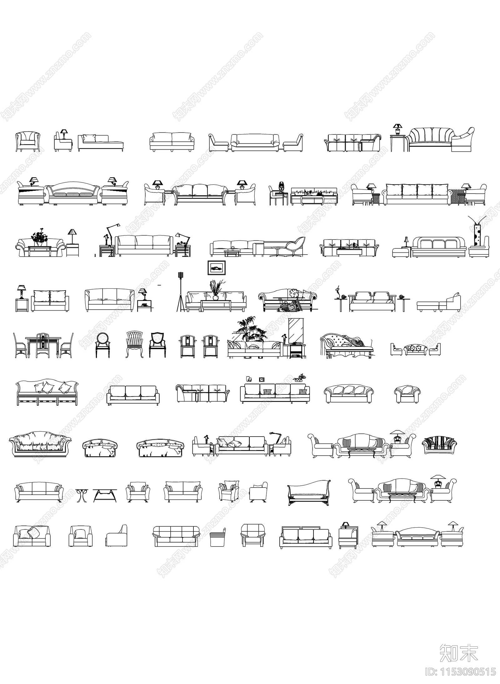 沙发立面施工图下载【ID:1153090515】