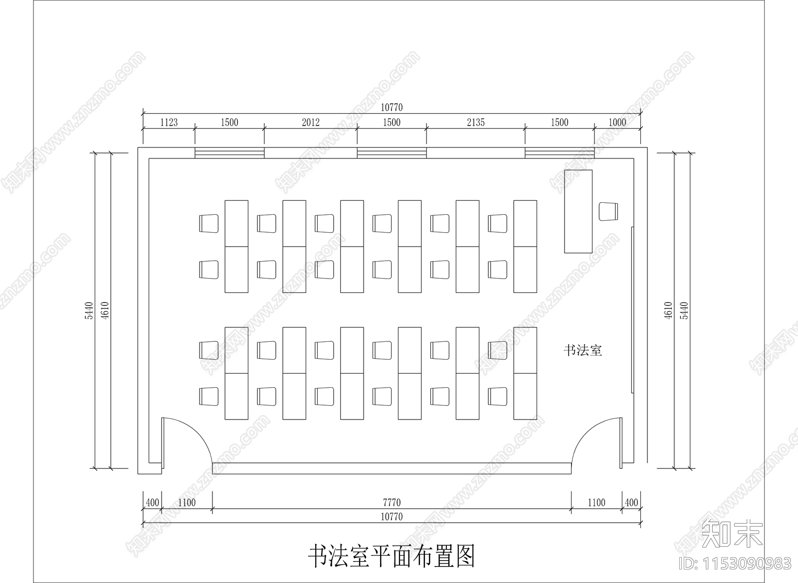 书法教室室内施工图下载【ID:1153090983】